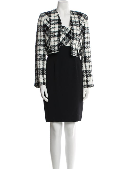 Badgley Mischka Plaid Print Embroidered Accent Dress Set