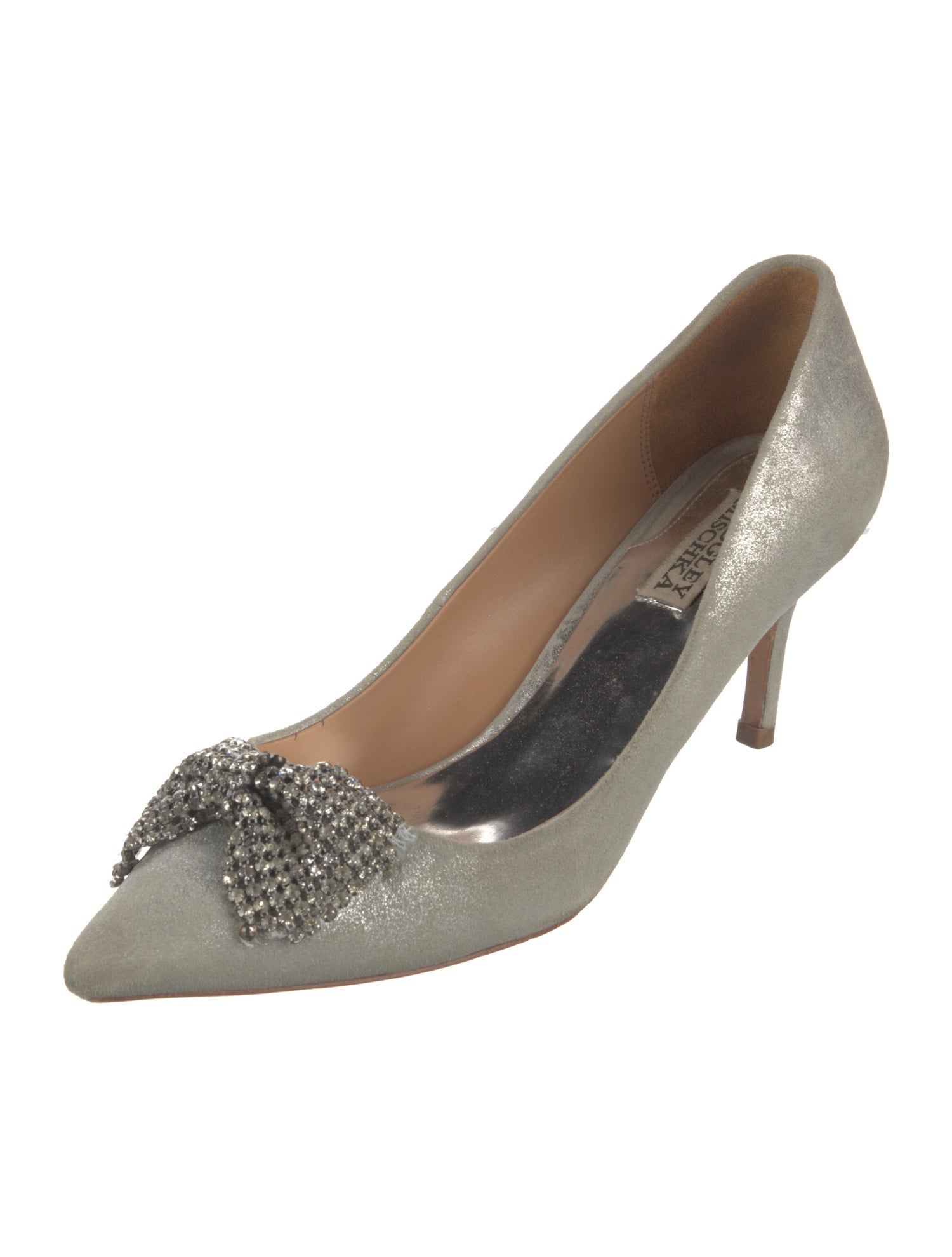Badgley Mischka Leather Crystal Embellishments Pumps