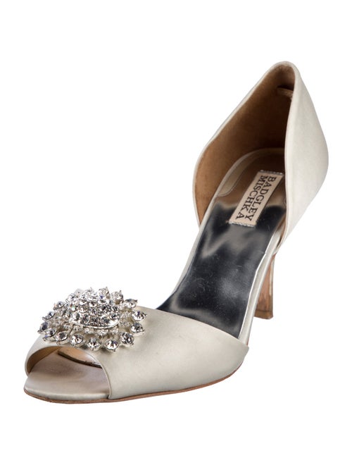 Badgley Mischka Satin Crystal Embellishments D'Orsay Pumps