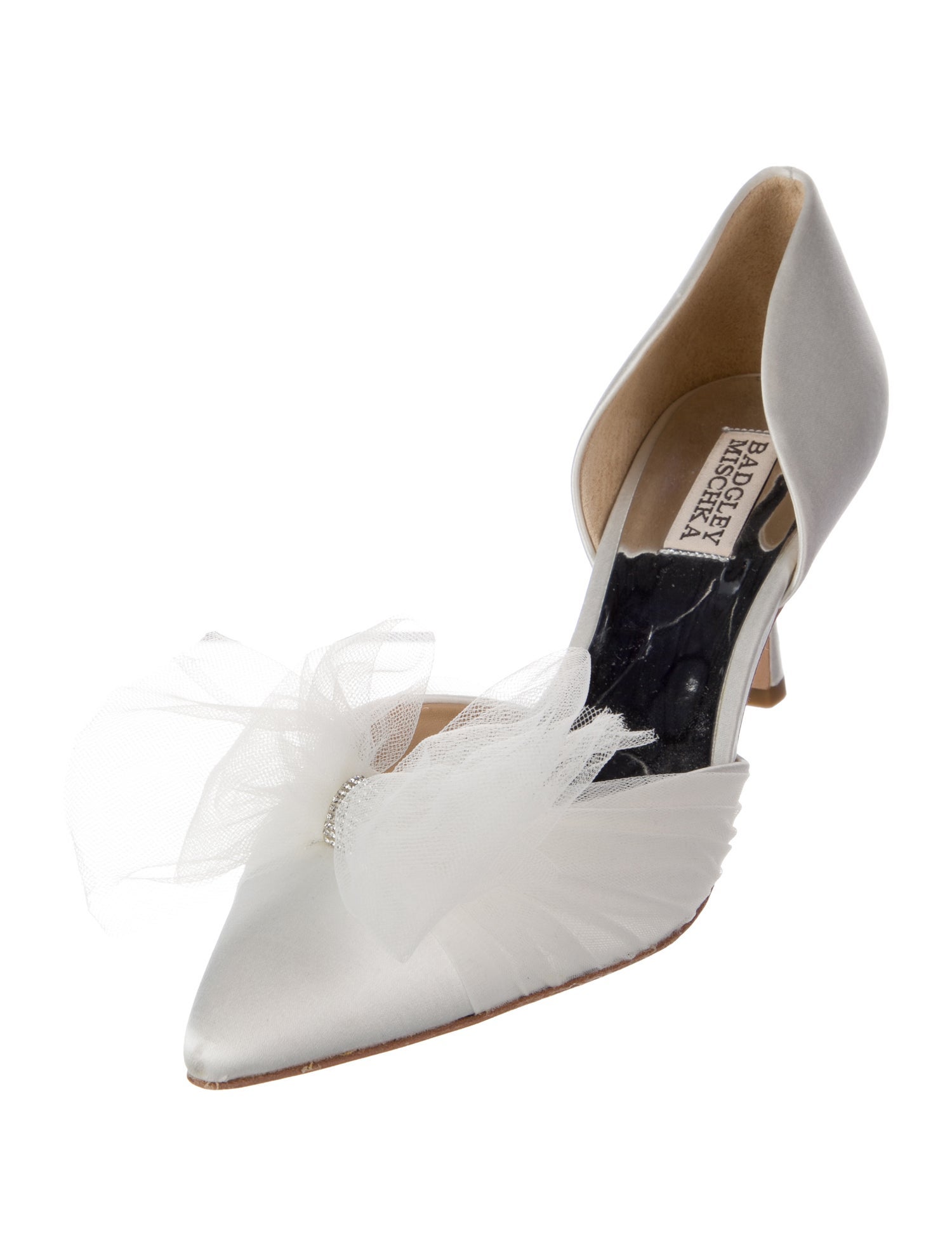 Badgley Mischka Satin Crystal Embellishments D'Orsay Pumps