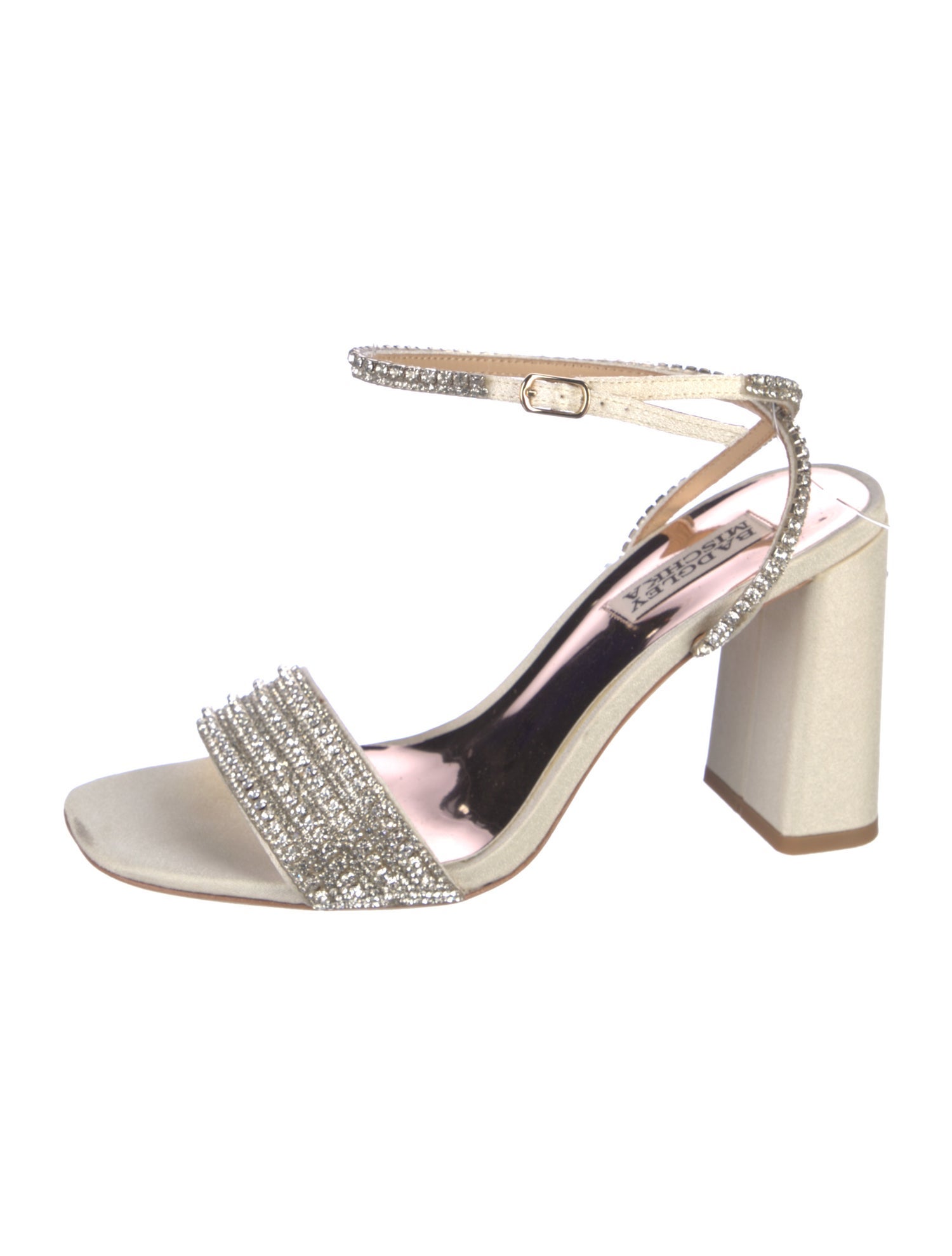 Badgley Mischka Satin Crystal Embellishments Sandals