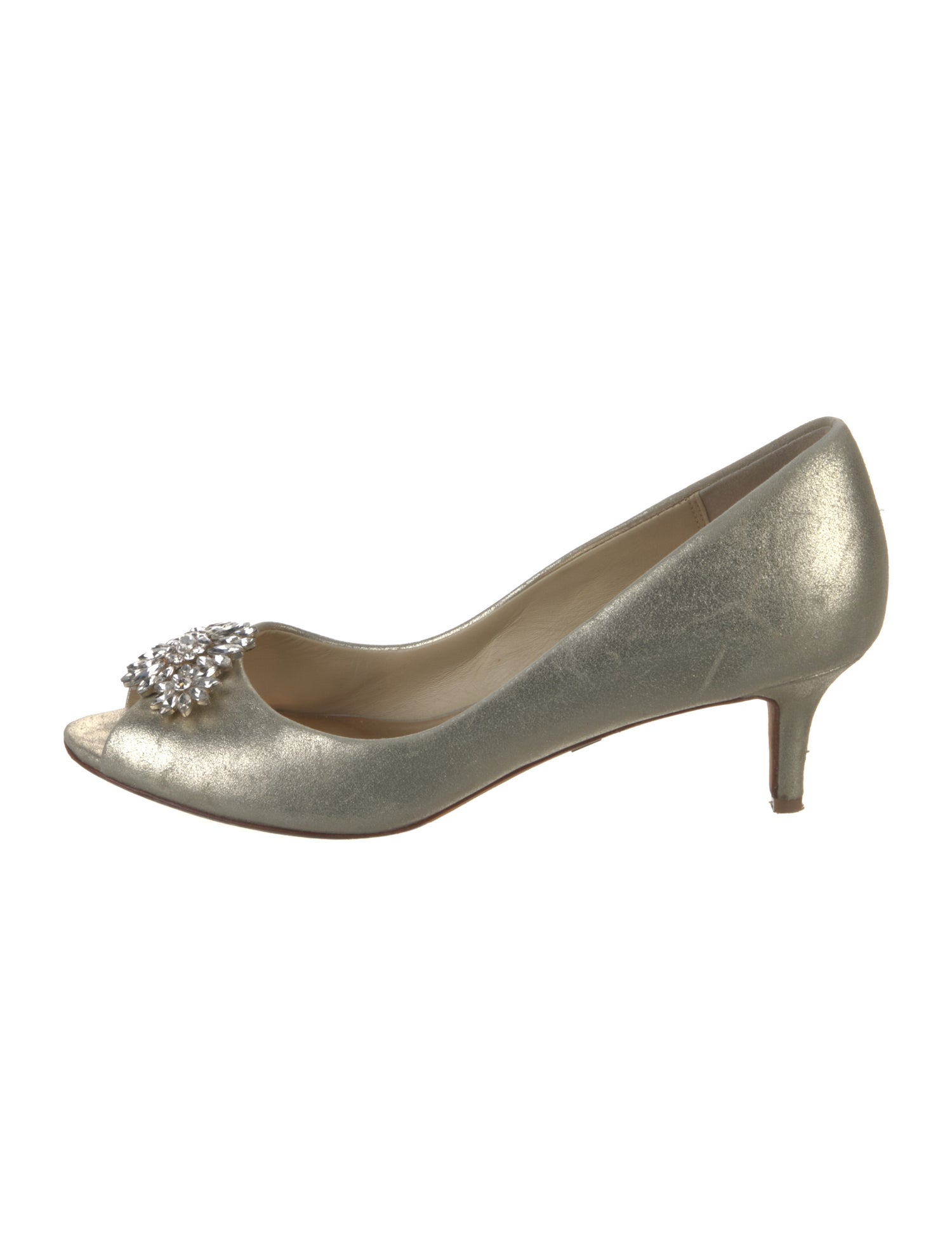 Badgley Mischka Leather Crystal Embellishments Pumps