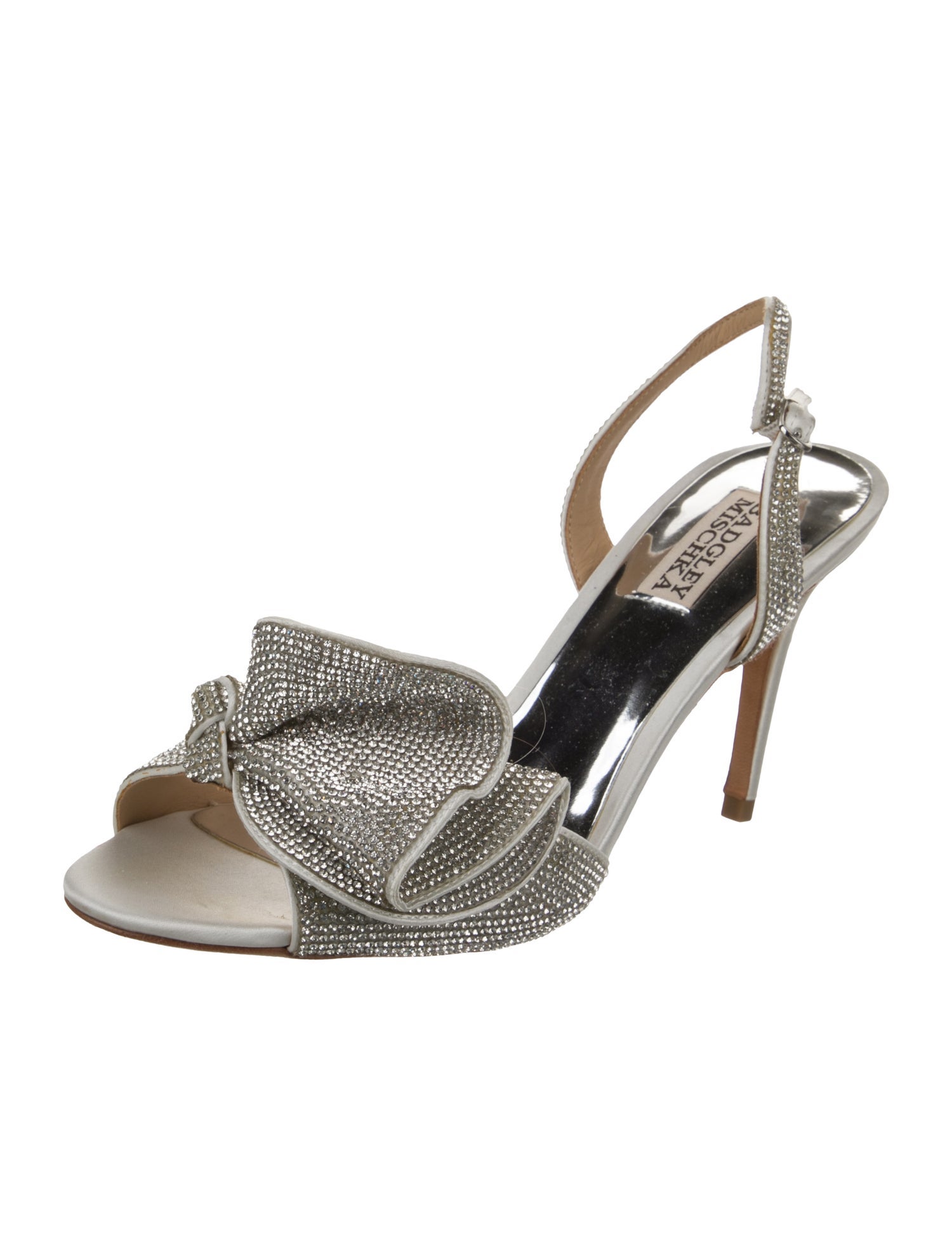 Badgley Mischka Satin Crystal Embellishments Slingback Sandals