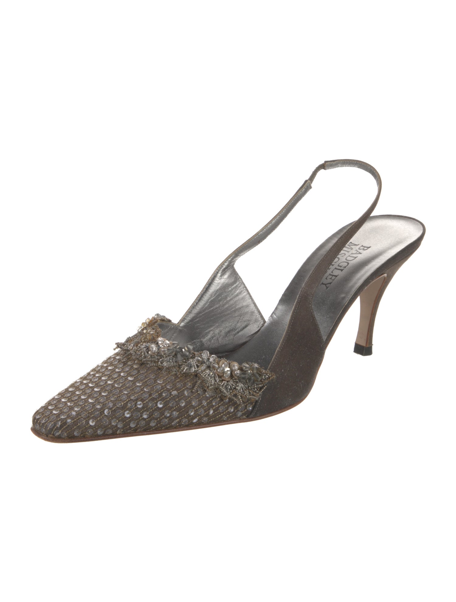 Badgley Mischka Leather Colorblock Pattern Slingback Pumps