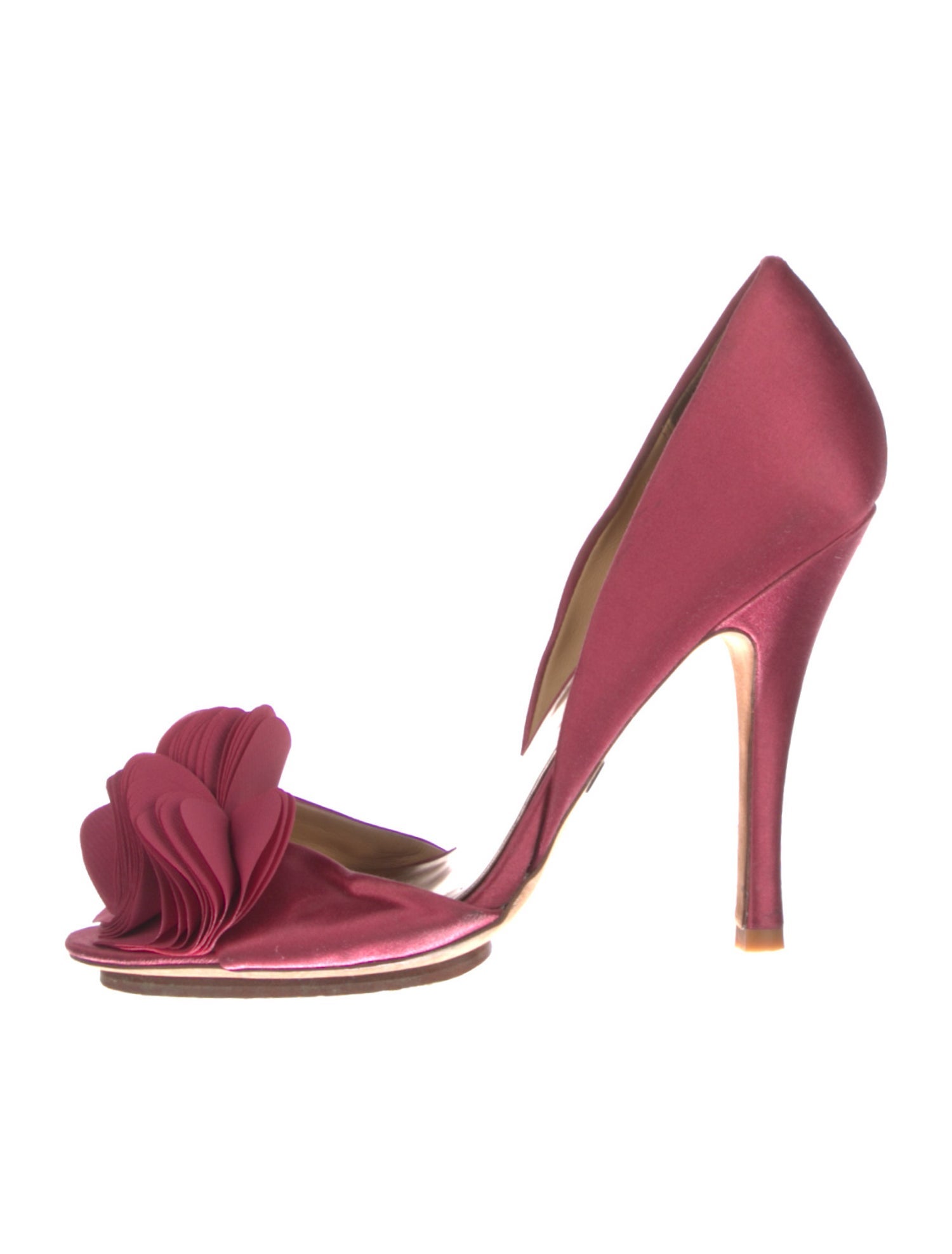 Badgley Mischka Satin Ruffle Embellishment D'Orsay Pumps