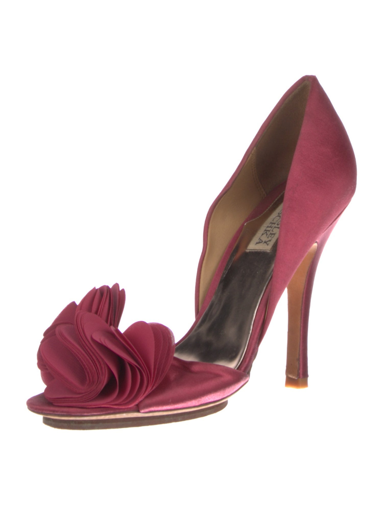 Badgley Mischka Satin Ruffle Embellishment D'Orsay Pumps