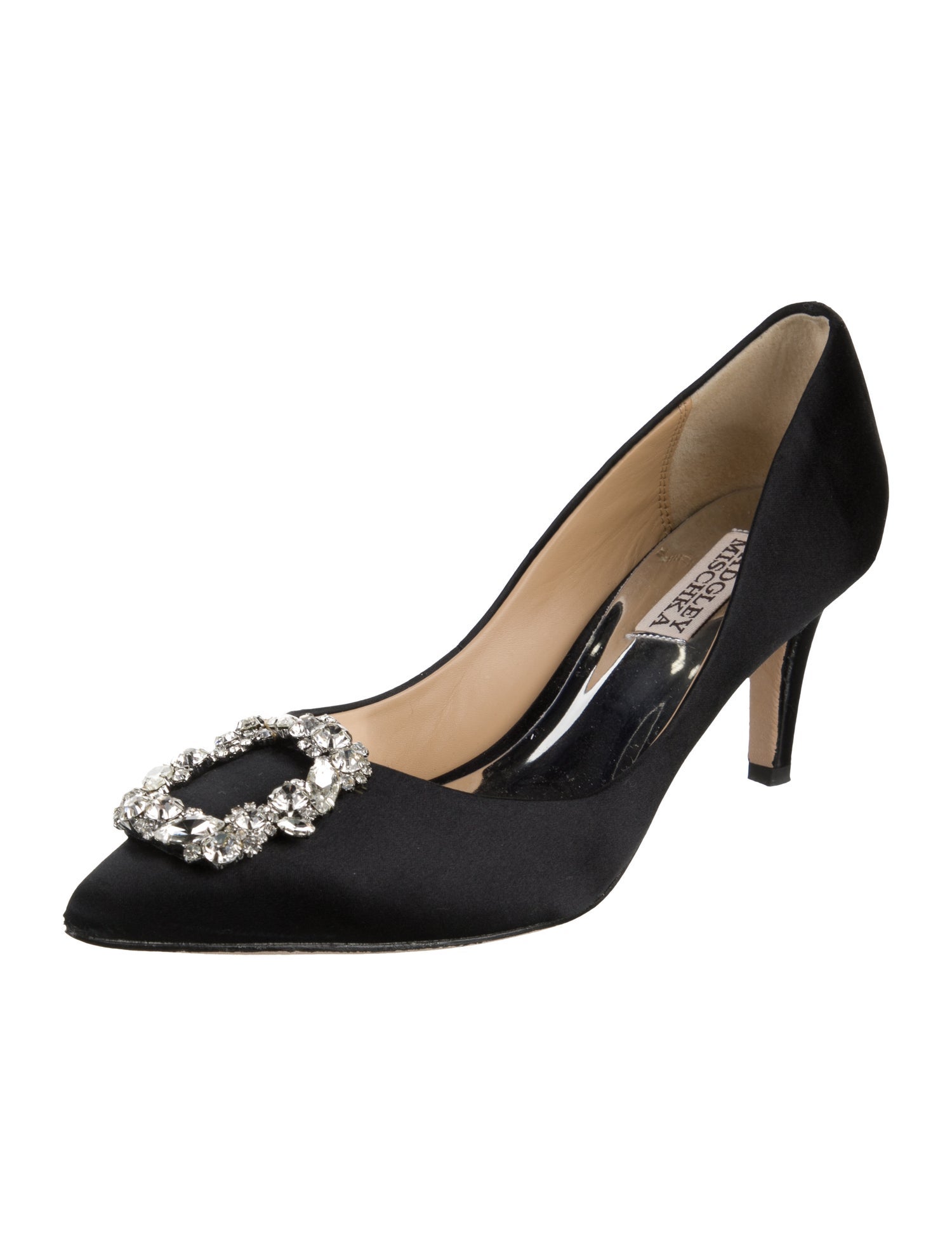 Badgley Mischka Satin Crystal Embellishments Pumps