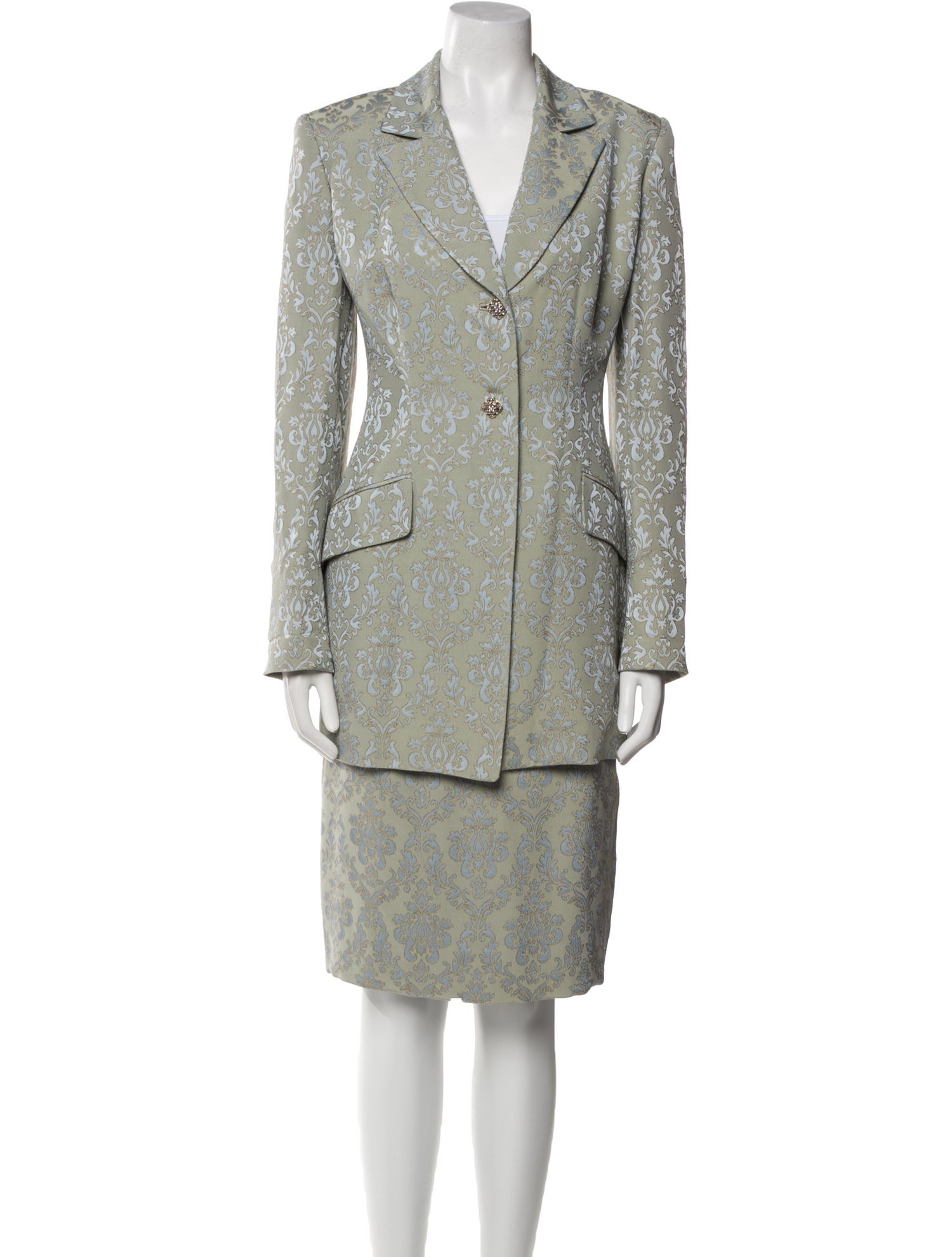 Badgley Mischka Printed Crystal Embellishments Skirt Suit