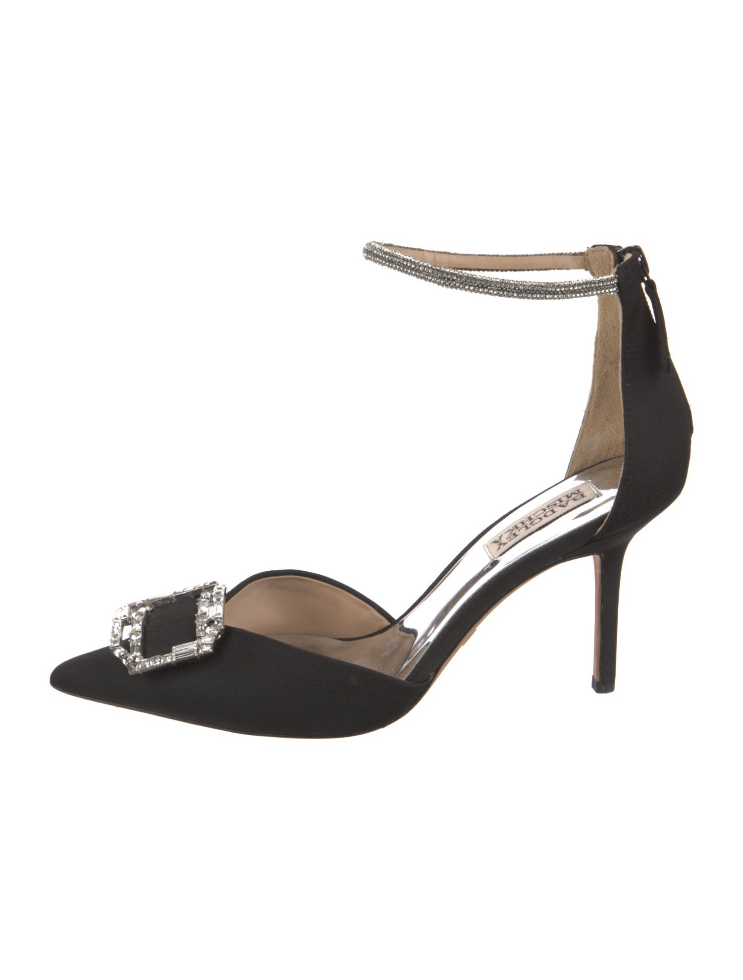 Badgley Mischka Satin Crystal Embellishments D'Orsay Pumps