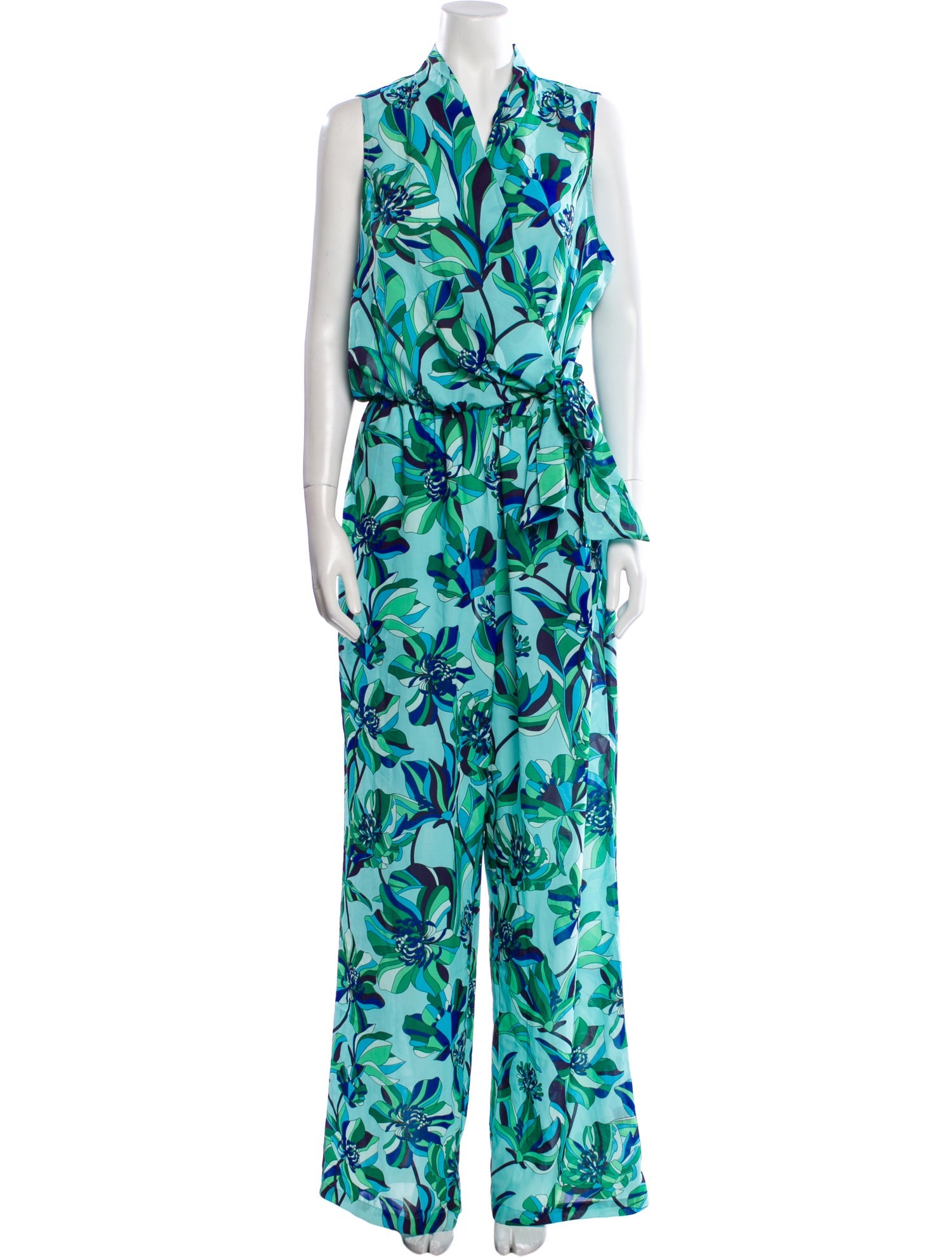 Badgley Mischka Floral Print V-Neck Jumpsuit