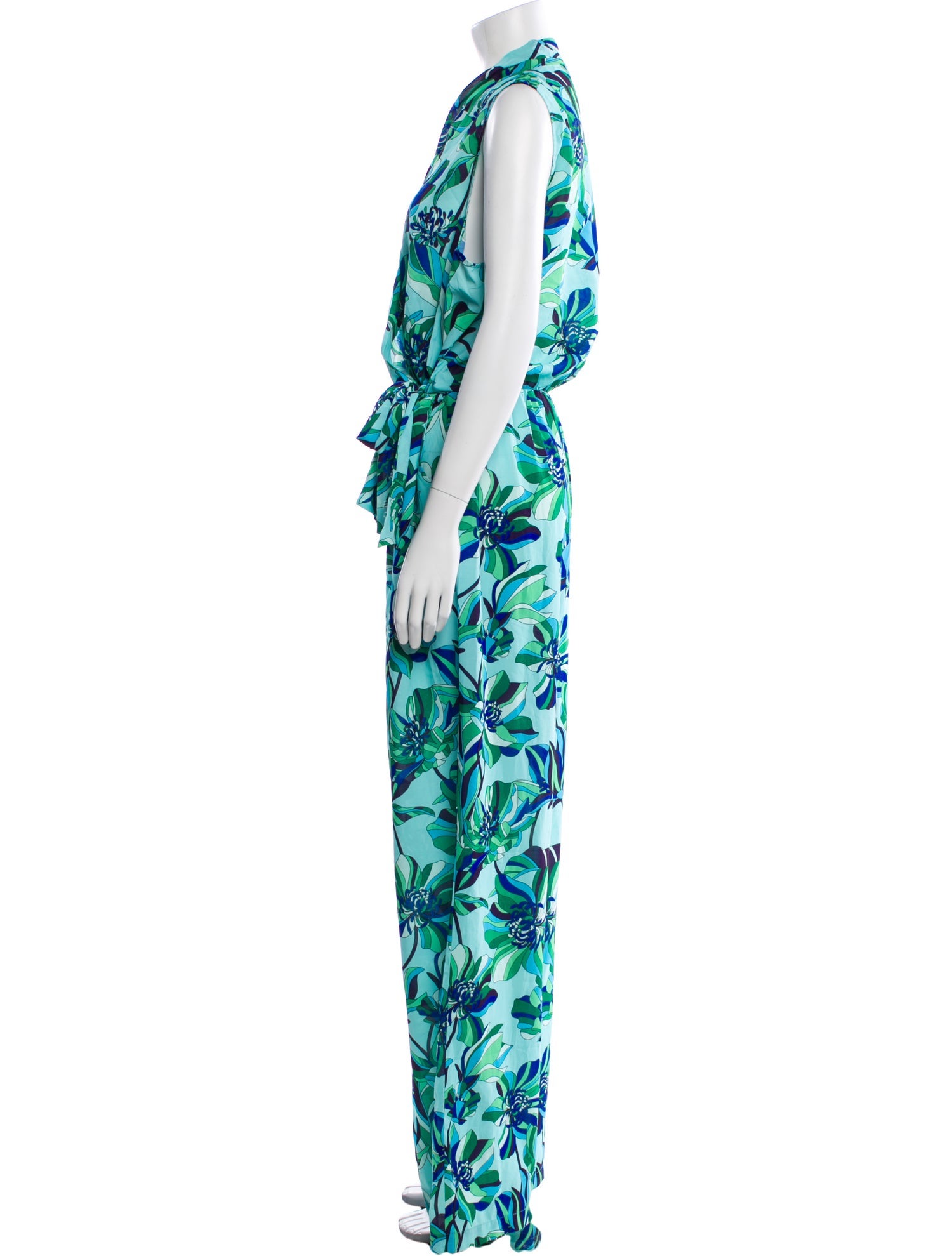Badgley Mischka Floral Print V-Neck Jumpsuit
