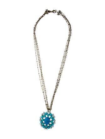 Badgley Mischka Blue Stone & Crystal Pendant Necklace
