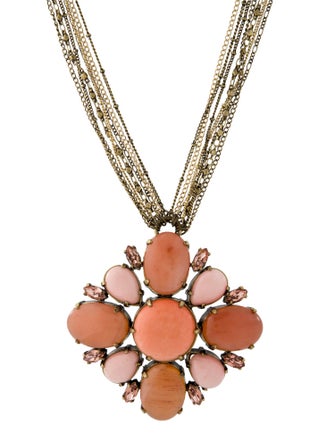 Badgley Mischka Crystal, Pink Stone & Orange Stone Pendant Necklace