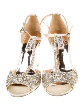Badgley Mischka Satin Crystal Embellishments T-Strap Sandals