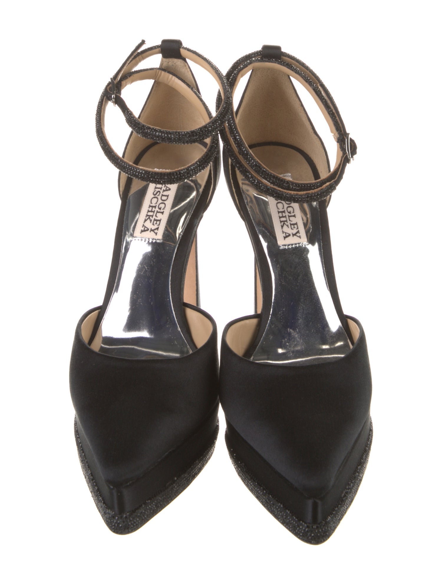 Badgley Mischka Satin Crystal Embellishments D'Orsay Pumps