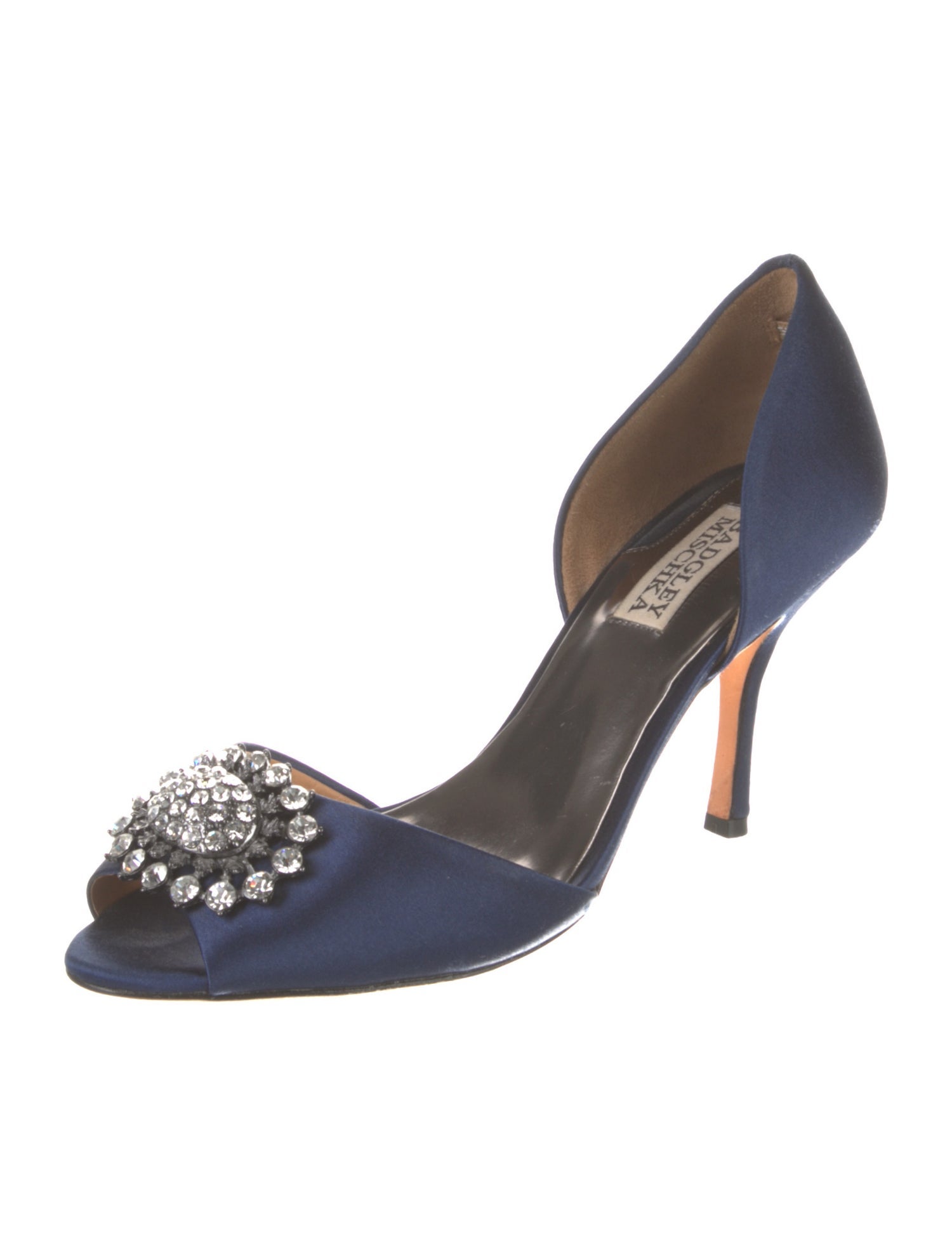 Badgley Mischka Satin Crystal Embellishments D'Orsay Pumps