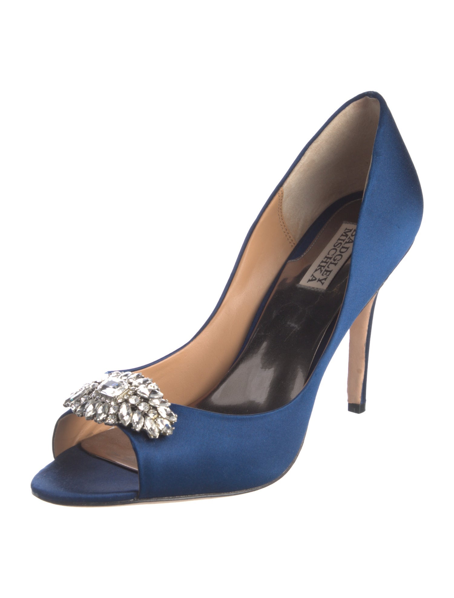 Badgley Mischka Satin Crystal Embellishments D'Orsay Pumps