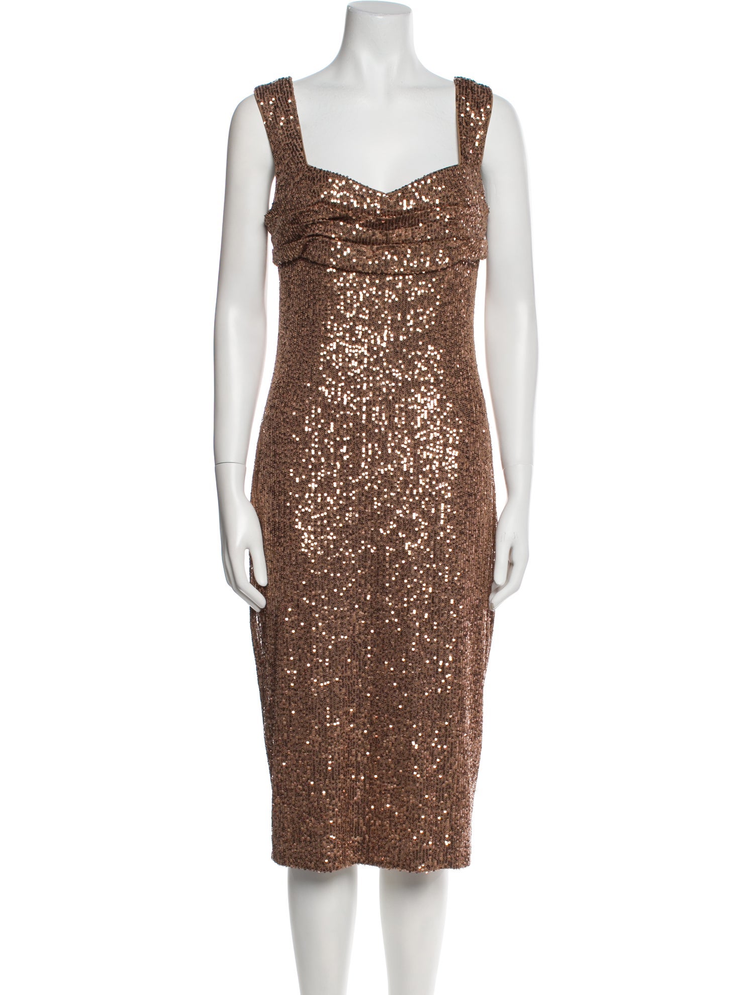 Badgley Mischka Square Neckline Midi Length Dress