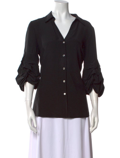 Badgley Mischka Silk Three-Quarter Sleeve Button-Up Top