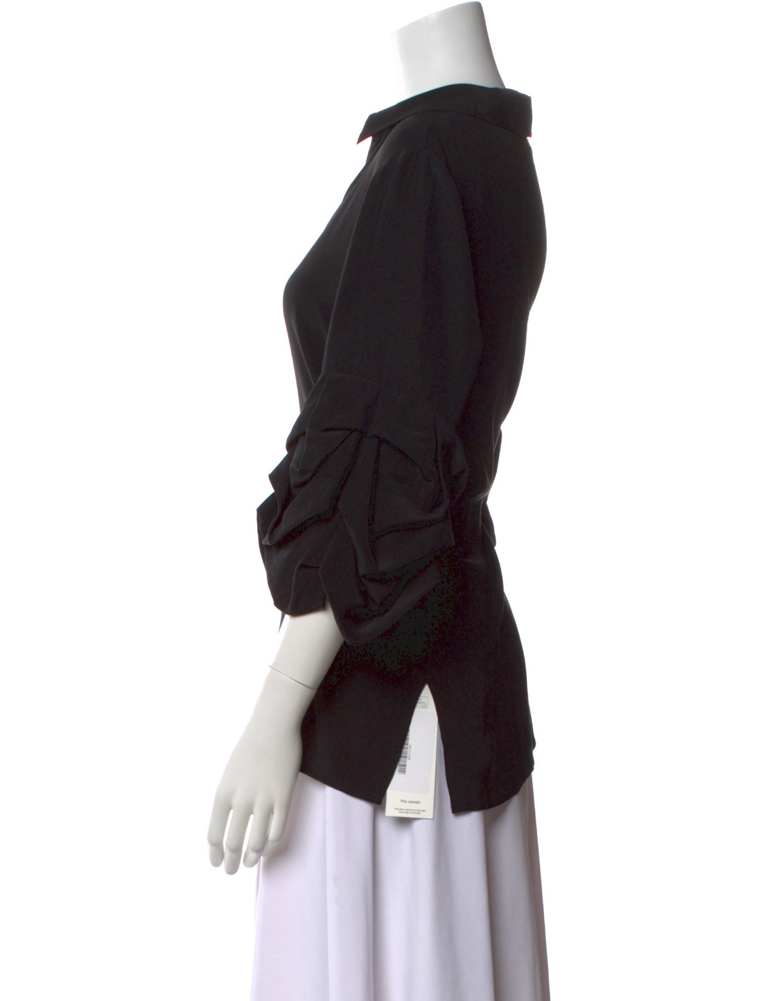 Badgley Mischka Silk Three-Quarter Sleeve Button-Up Top