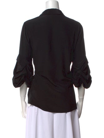 Badgley Mischka Silk Three-Quarter Sleeve Button-Up Top