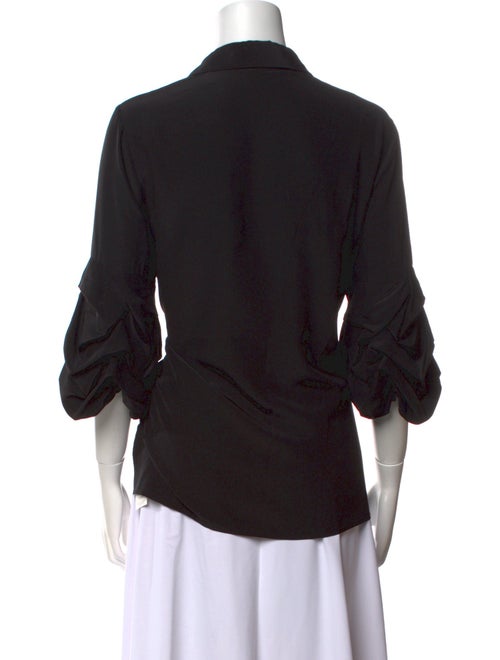 Badgley Mischka Silk Three-Quarter Sleeve Button-Up Top