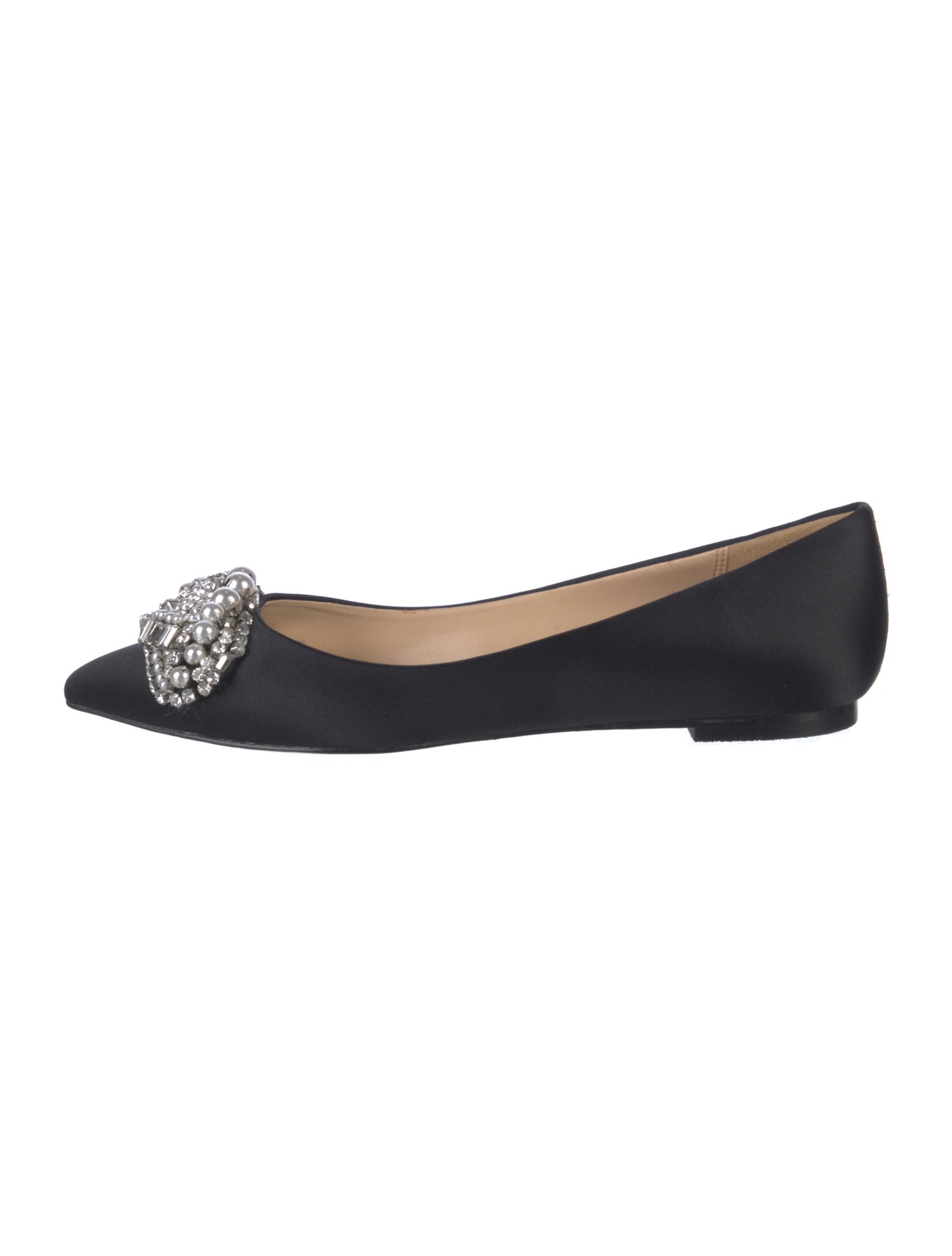 Badgley Mischka Faux Pearl Accents Satin Ballet Flats