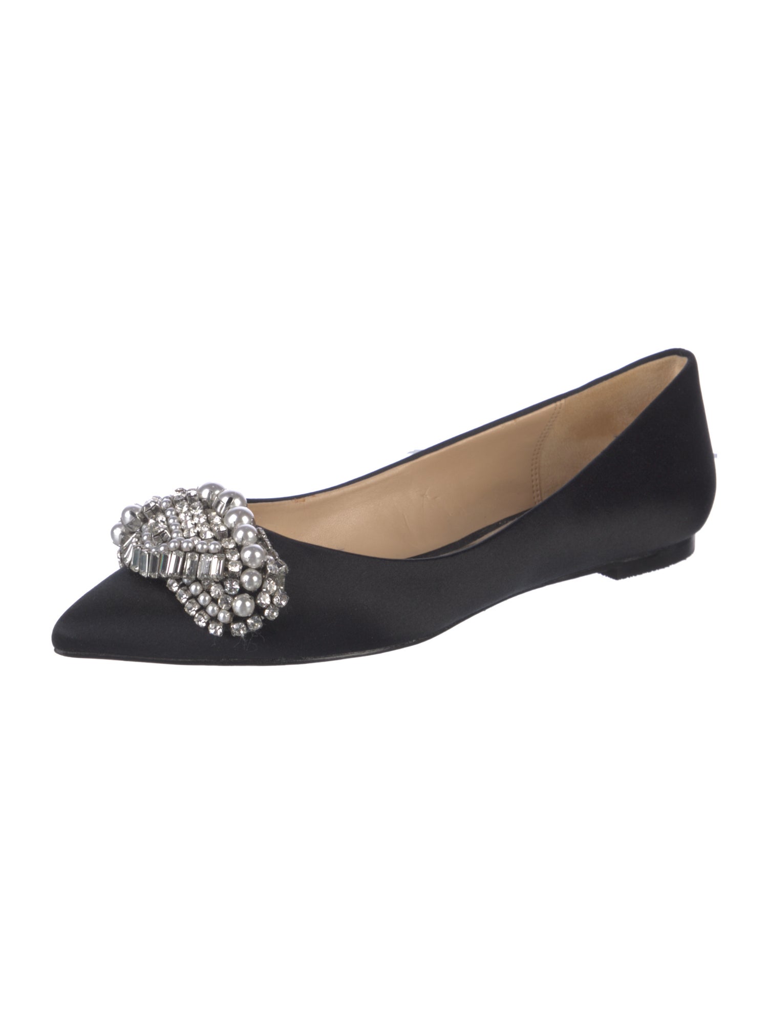 Badgley Mischka Faux Pearl Accents Satin Ballet Flats