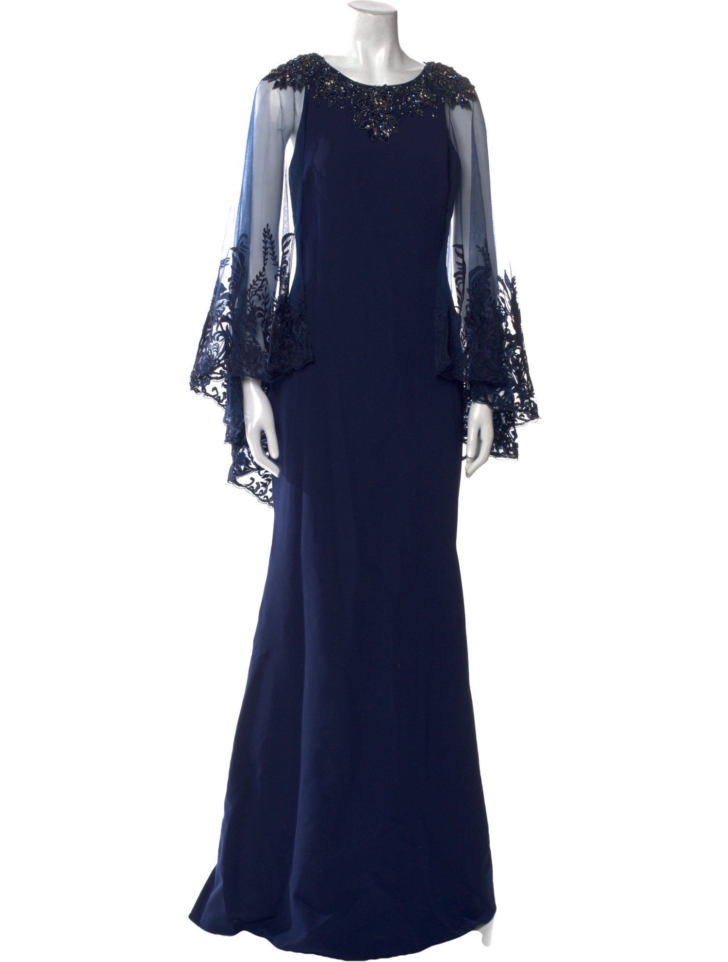 Badgley Mischka Crew Neck Long Dress