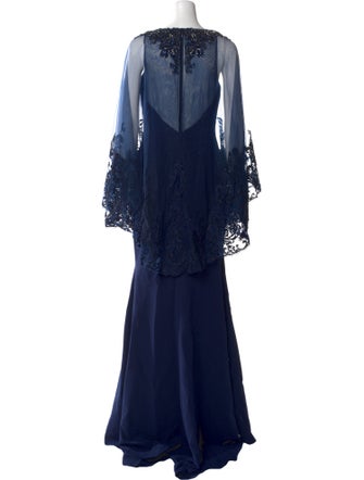 Badgley Mischka Crew Neck Long Dress