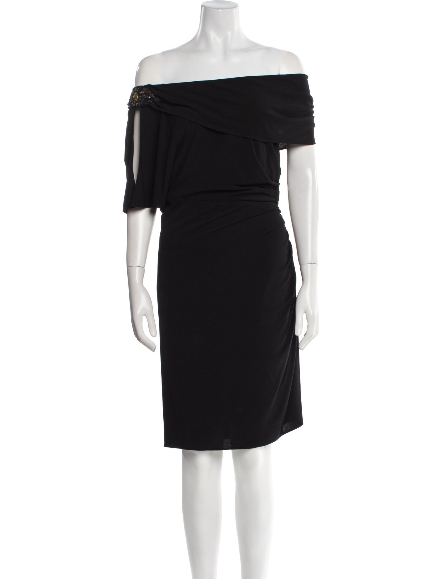 Badgley Mischka Off-The-Shoulder Knee-Length Dress