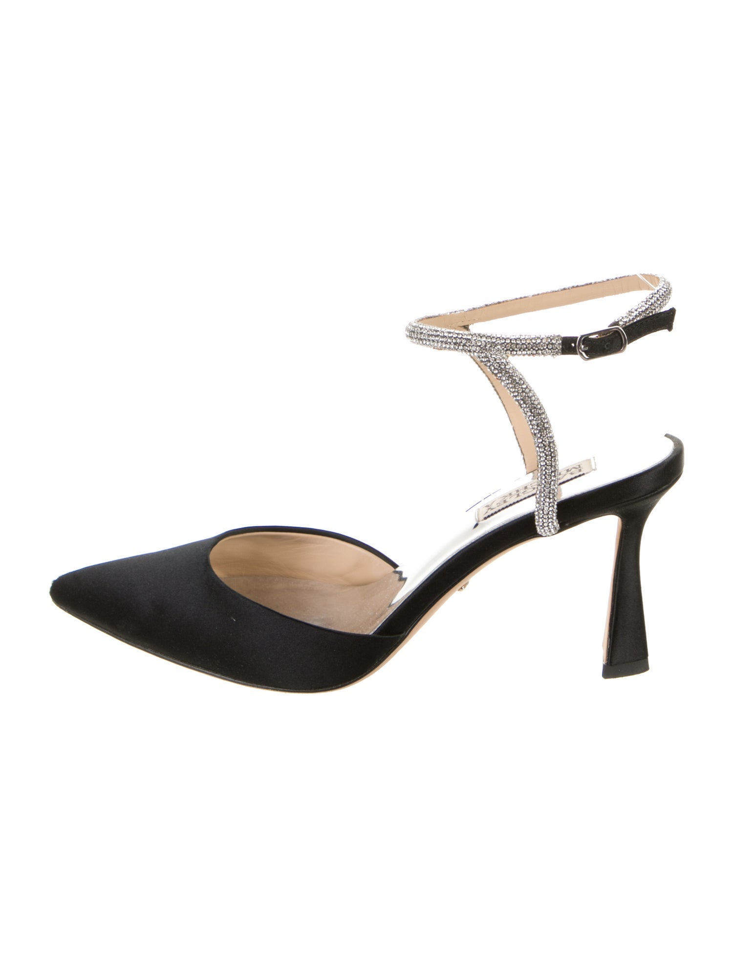 Badgley Mischka Satin Crystal Embellishments Slingback Pumps