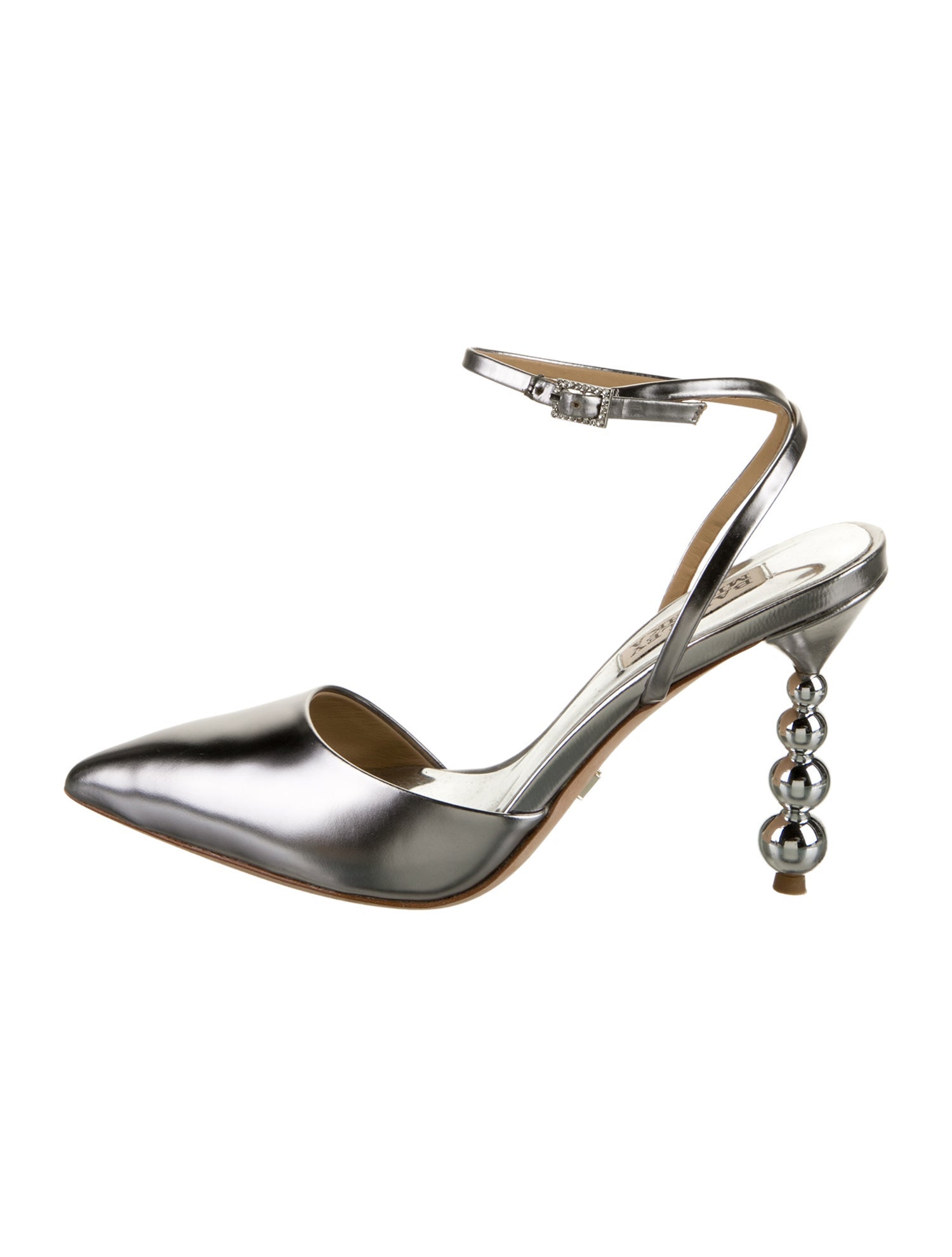 Badgley Mischka Leather Crystal Embellishments Slingback Pumps