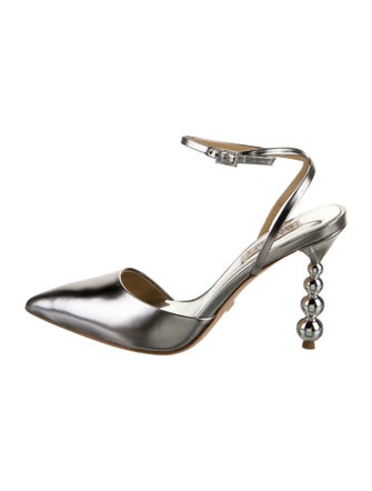 Badgley Mischka Leather Crystal Embellishments Slingback Pumps