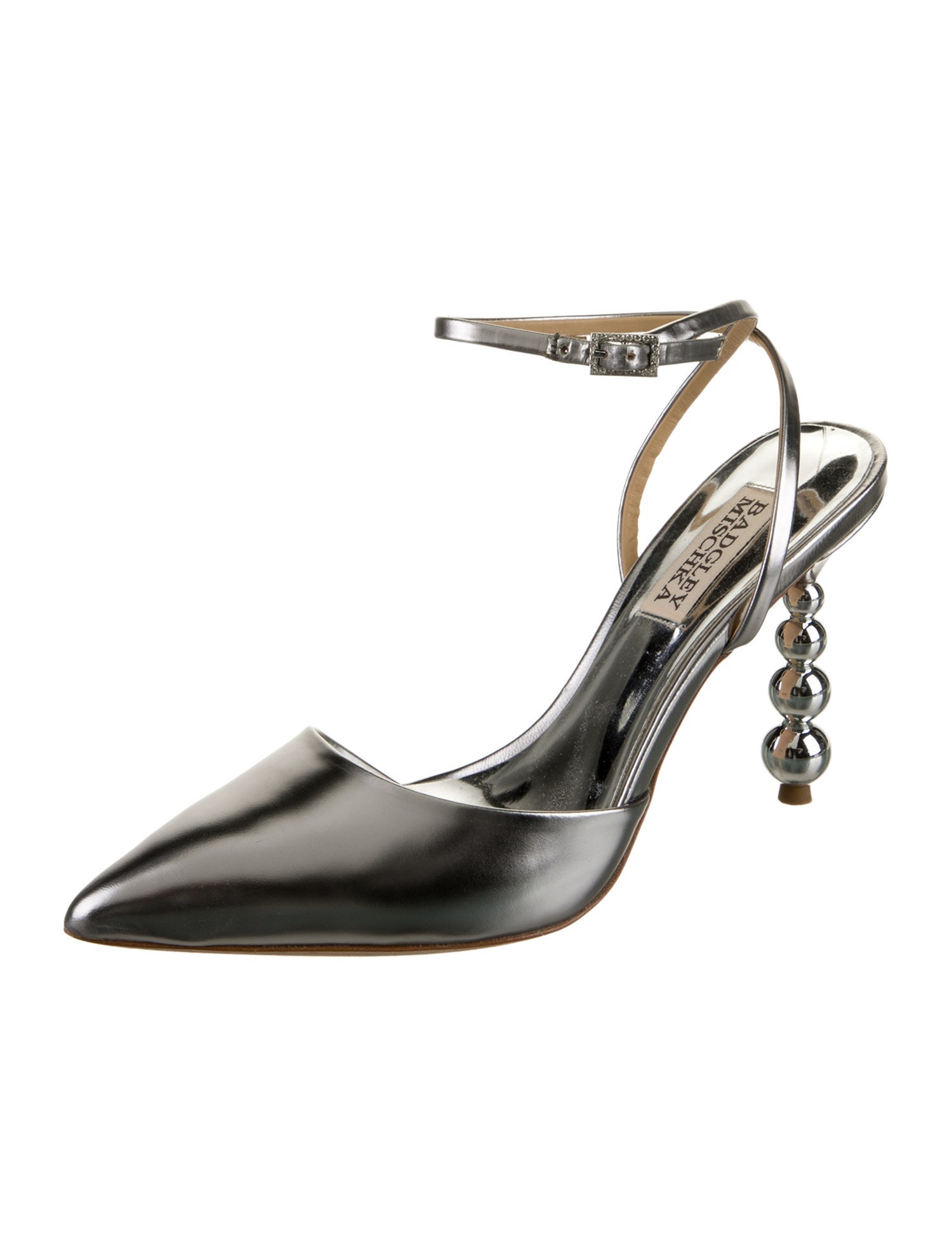 Badgley Mischka Leather Crystal Embellishments Slingback Pumps