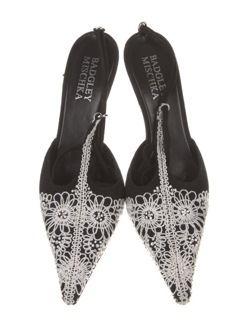 Badgley Mischka Suede Embroidered Accent T-Strap Pumps