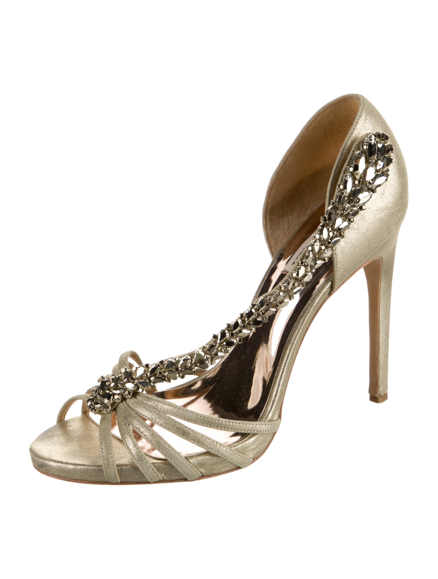 Badgley Mischka Leather Crystal Embellishments Sandals