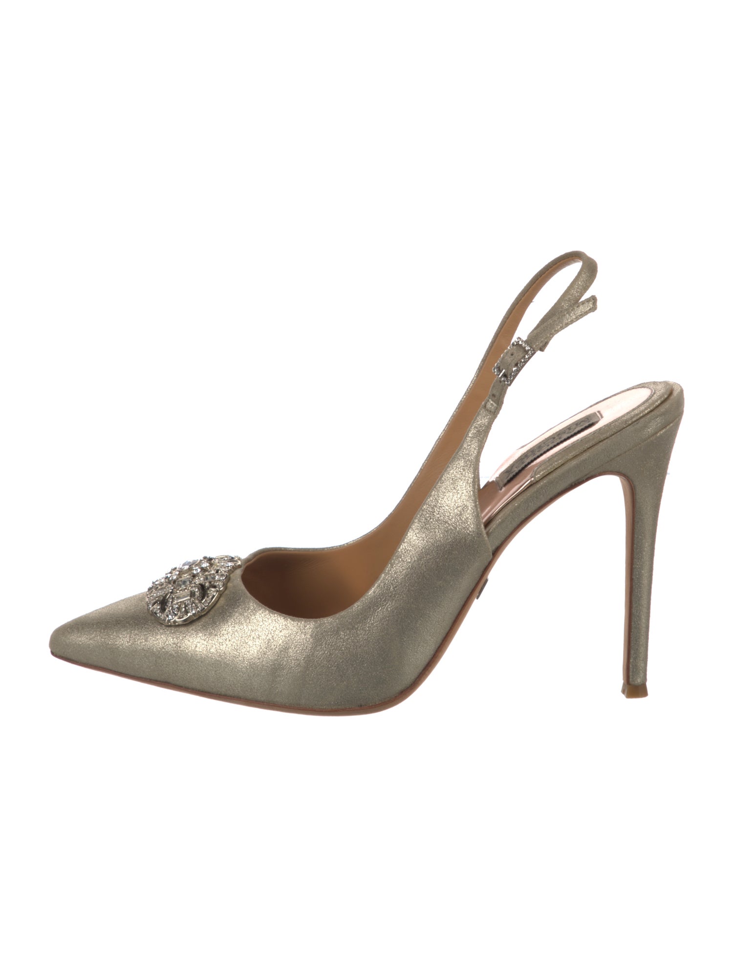 Badgley Mischka Suede Crystal Embellishments Slingback Pumps