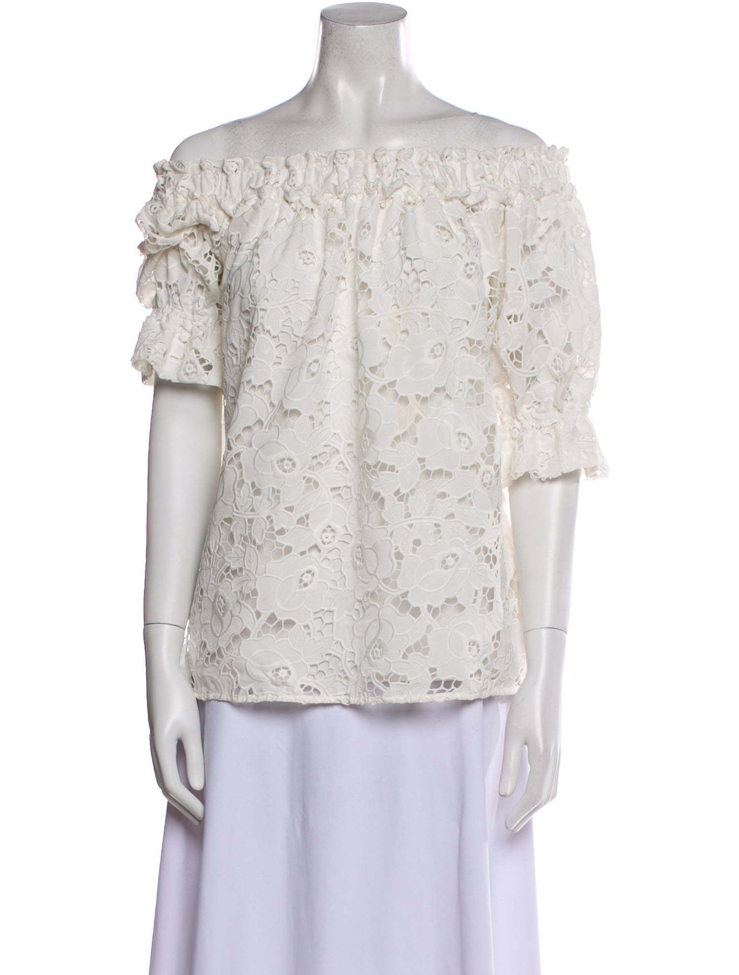 Badgley Mischka Lace Pattern Off-The-Shoulder Blouse