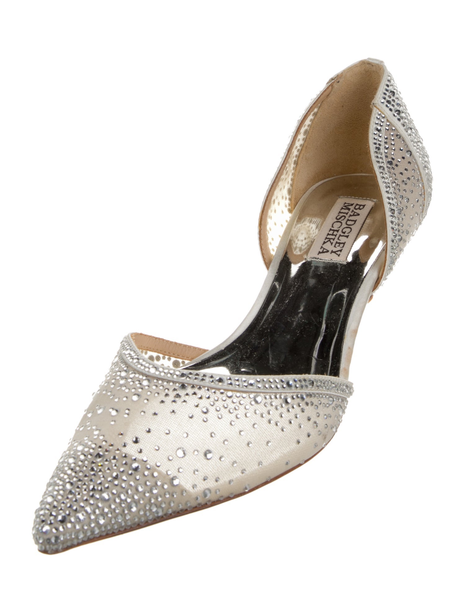 Badgley Mischka Satin Crystal Embellishments D'Orsay Pumps