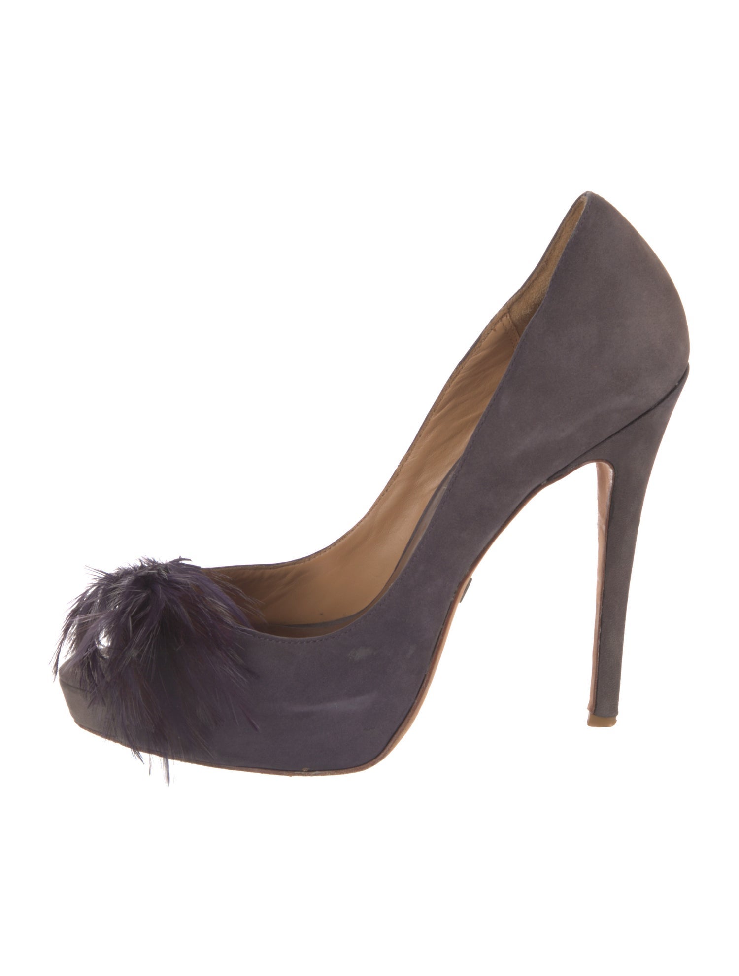 Badgley Mischka Suede Feather Trim Pumps
