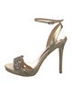 Badgley Mischka Leather Crystal Embellishments Slingback Sandals