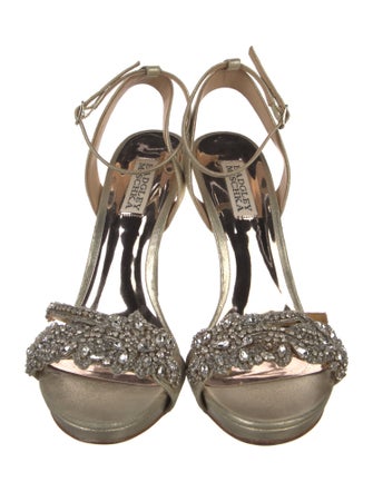 Badgley Mischka Leather Crystal Embellishments Slingback Sandals
