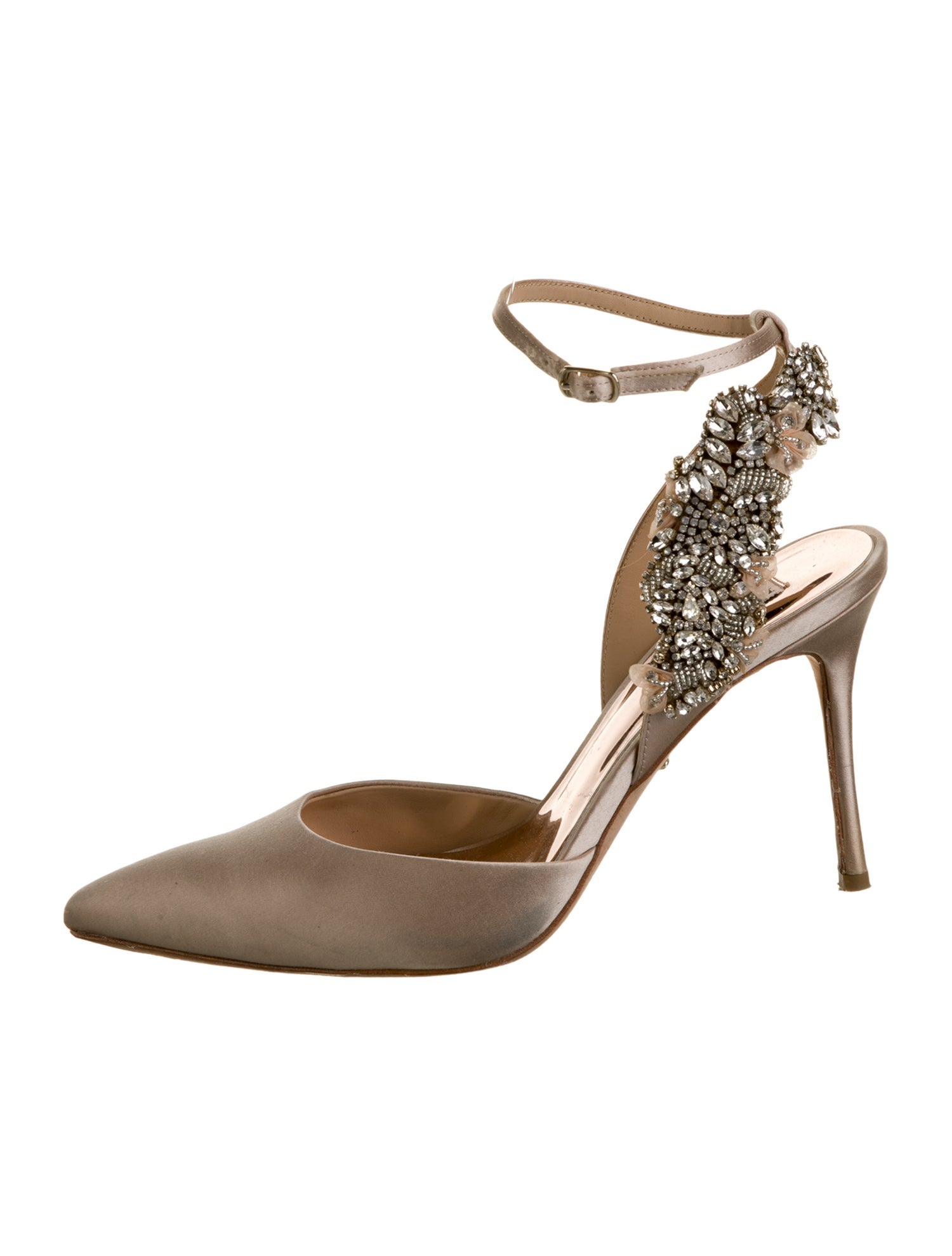 Badgley Mischka Satin Crystal Embellishments Slingback Pumps