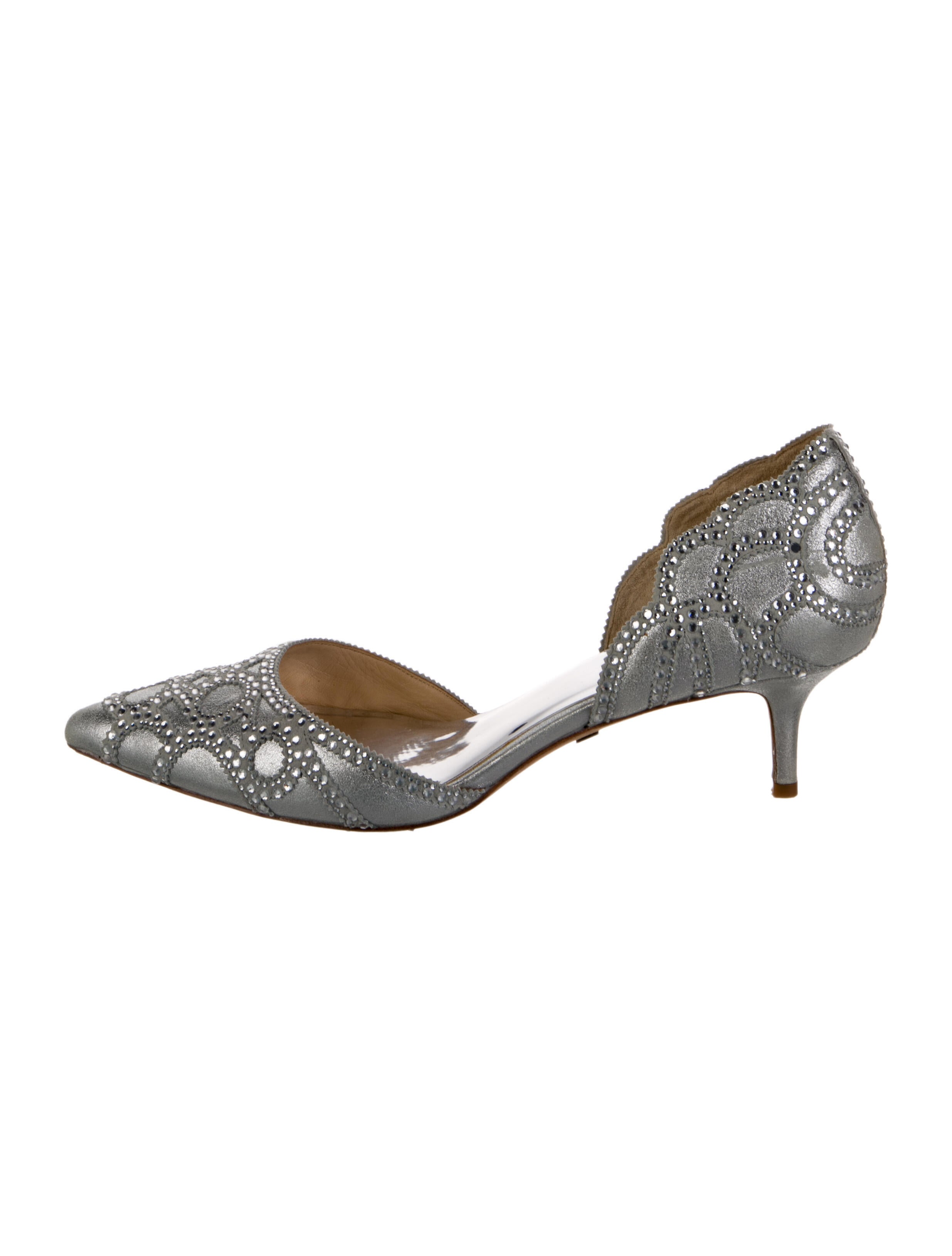 Badgley Mischka Leather Crystal Embellishments D'Orsay Pumps