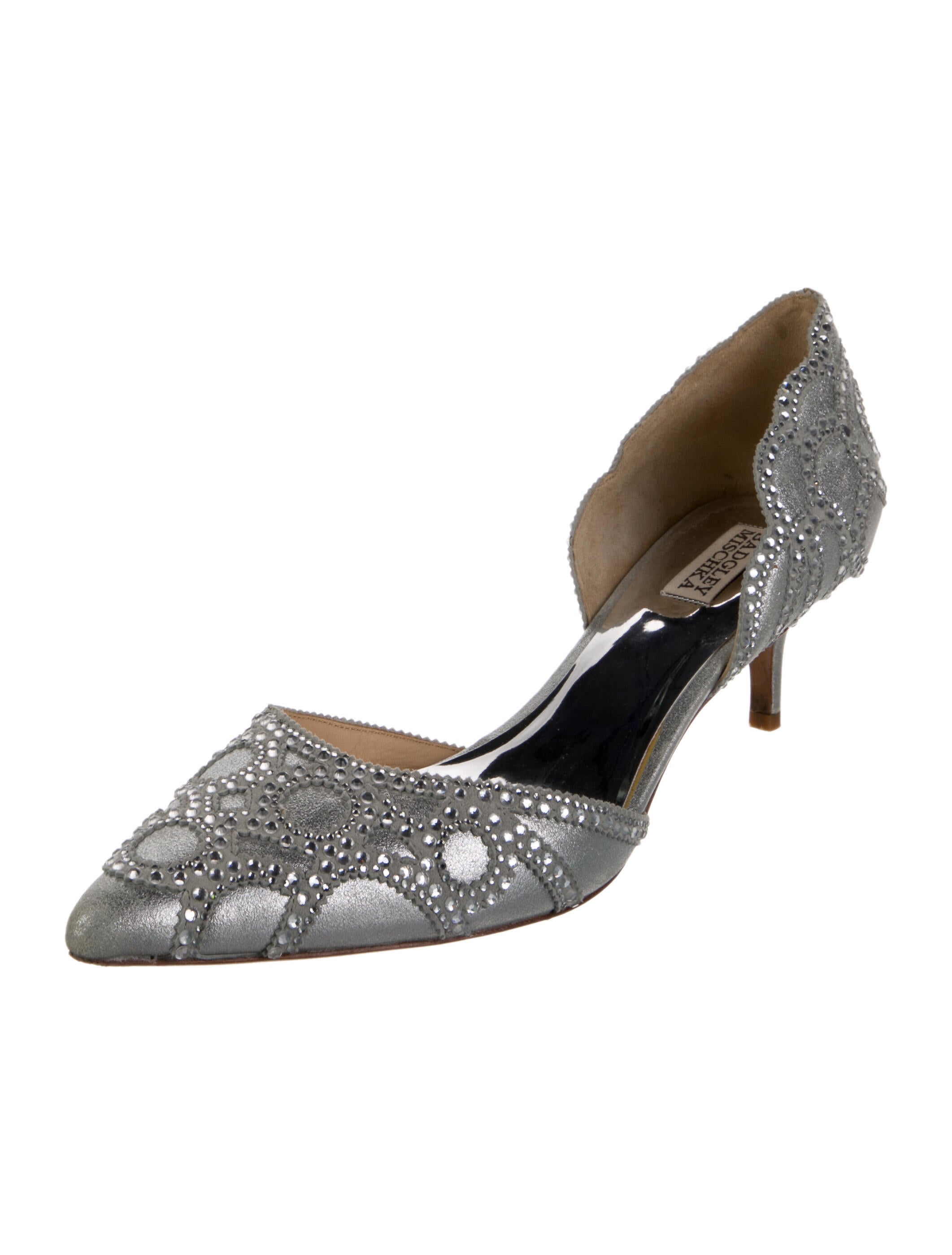Badgley Mischka Leather Crystal Embellishments D'Orsay Pumps