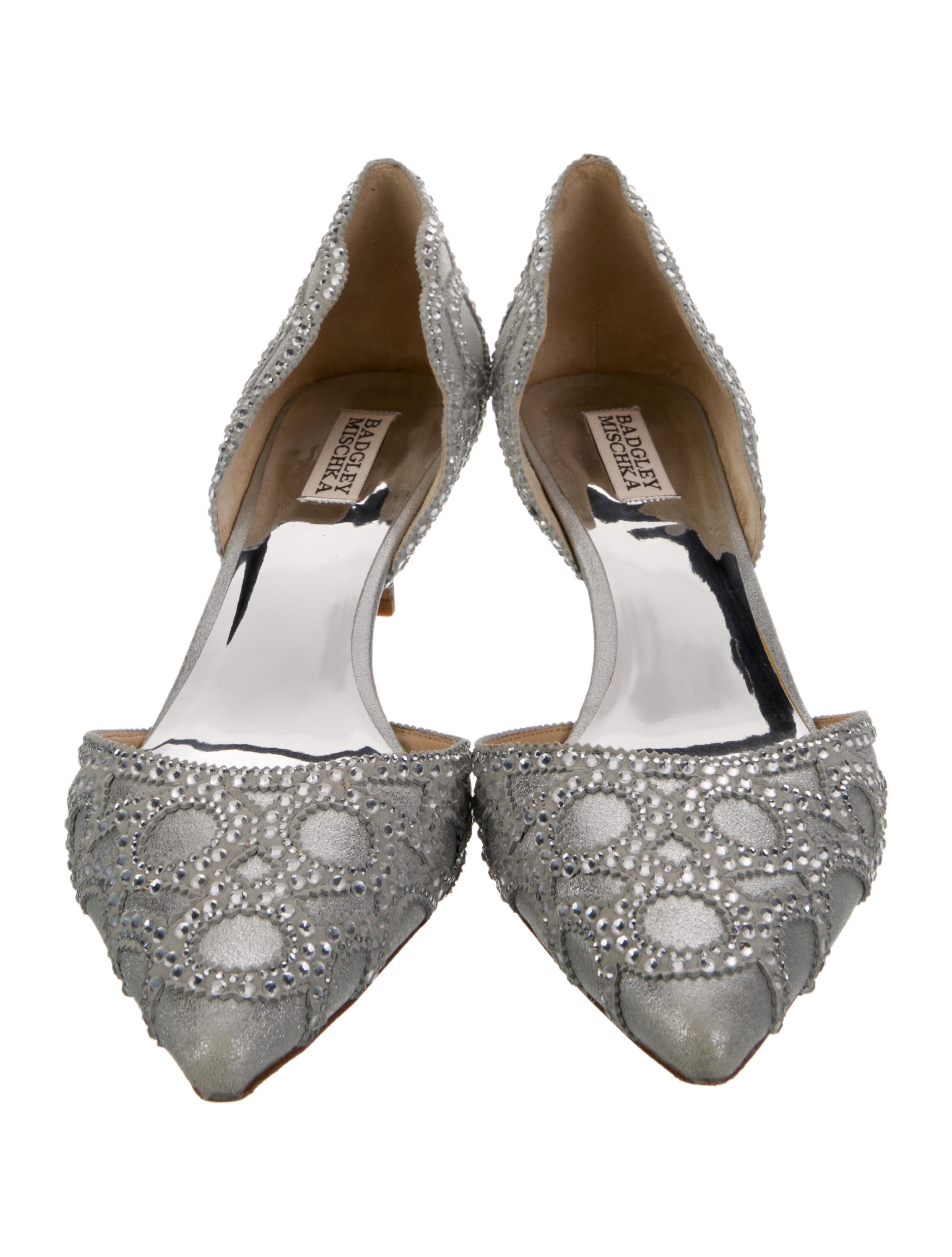 Badgley Mischka Leather Crystal Embellishments D'Orsay Pumps