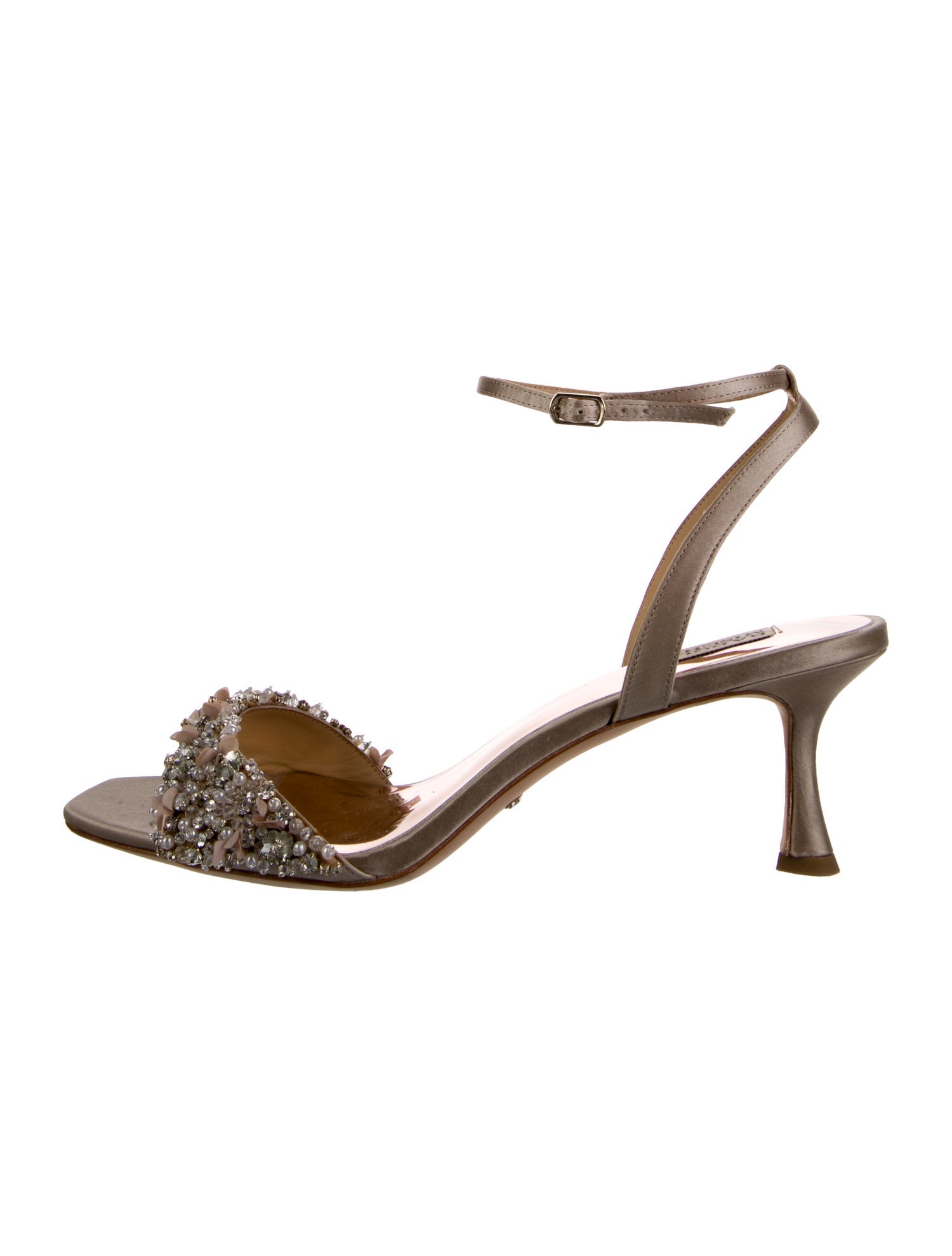 Badgley Mischka Faux Pearl Accents Satin Sandals