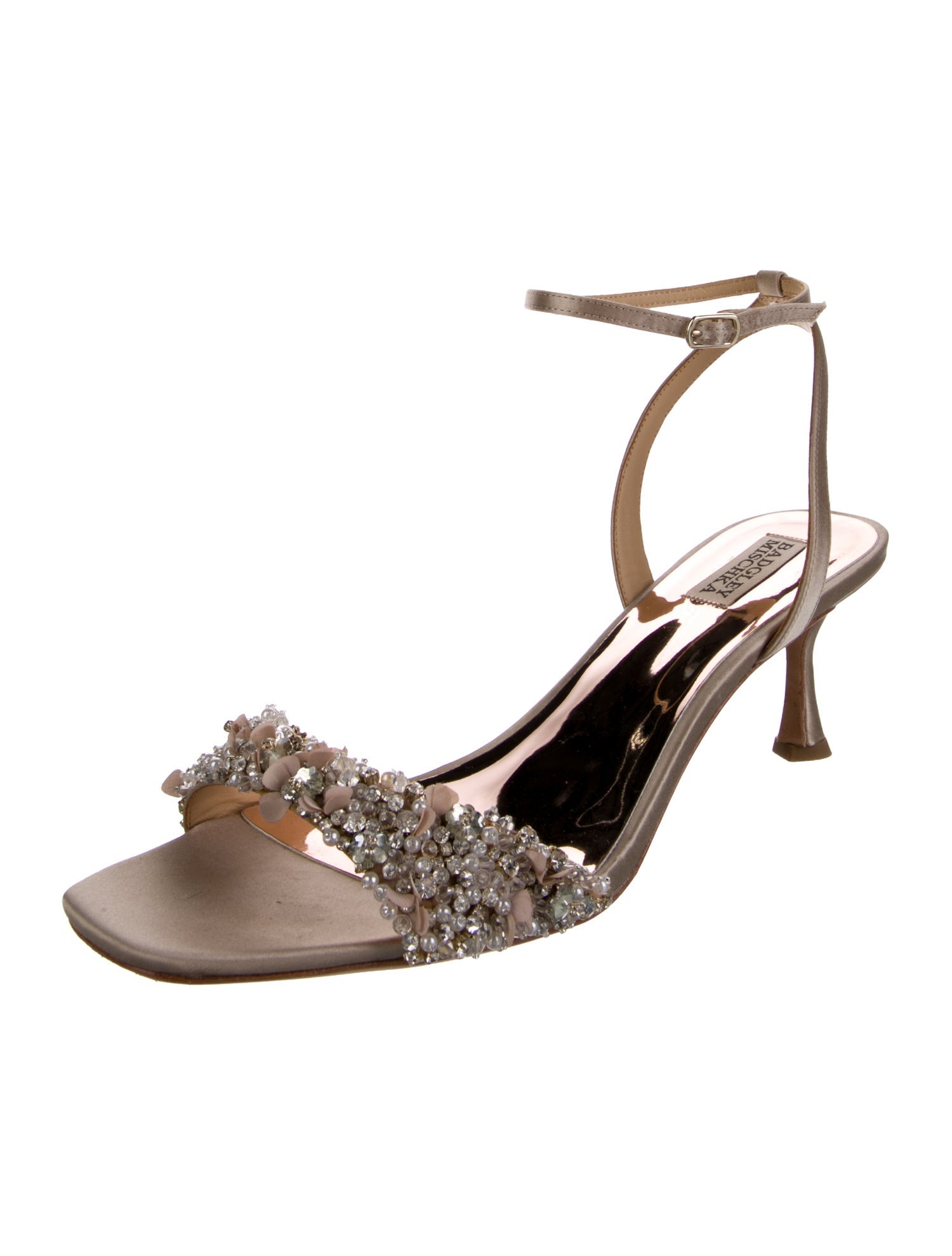 Badgley Mischka Faux Pearl Accents Satin Sandals