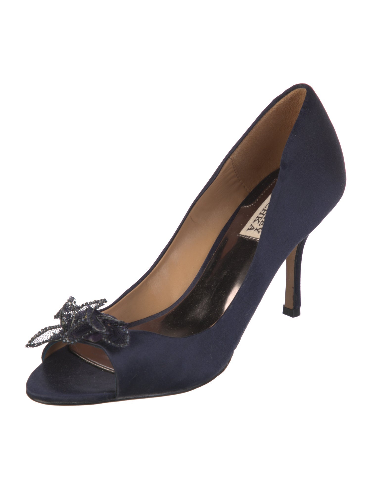 Badgley Mischka Satin Crystal Embellishments Slingback Sandals